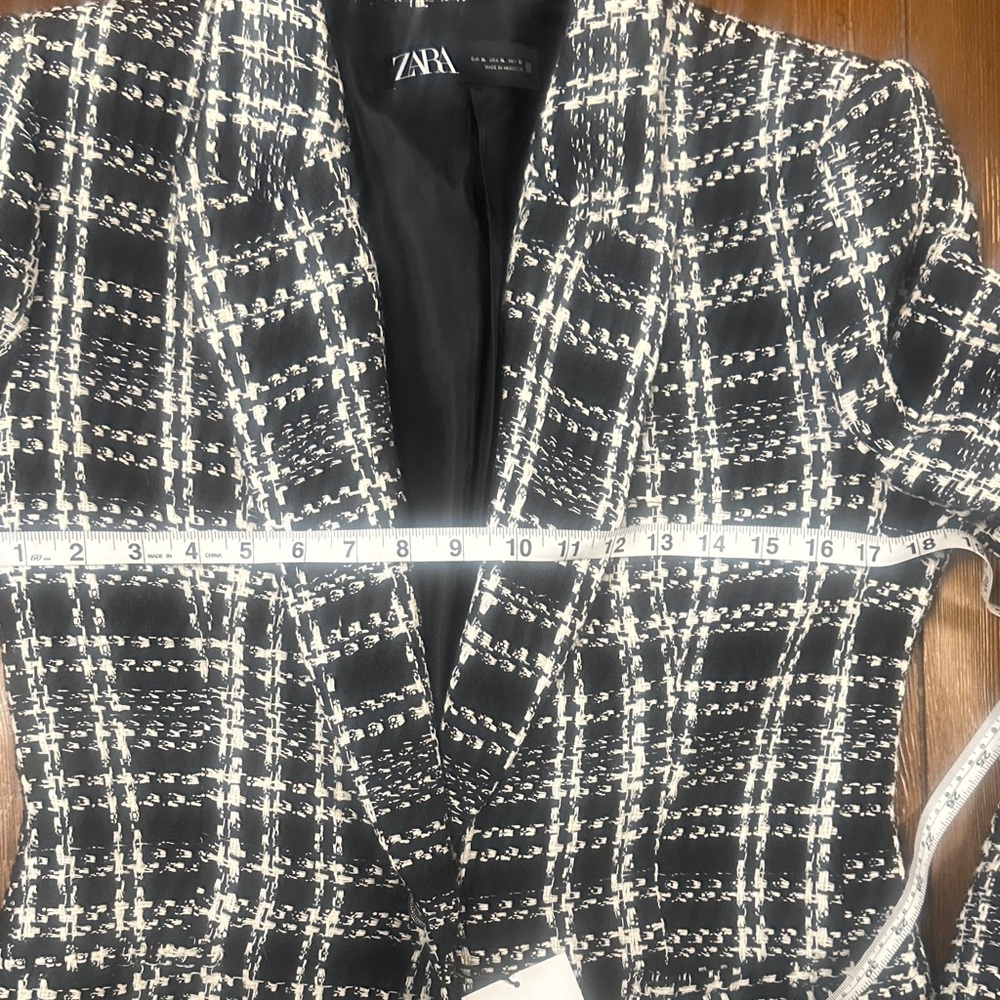 Zara Black and White Tweed Plaid Blazer Coat - Picture 6 of 12